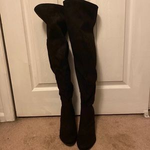 Marc Fisher Wide Calf Wide Width Black Suede OTK Boots